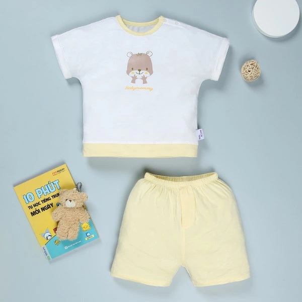 Bộ bé trai BabyMommy visco trắng - vàng