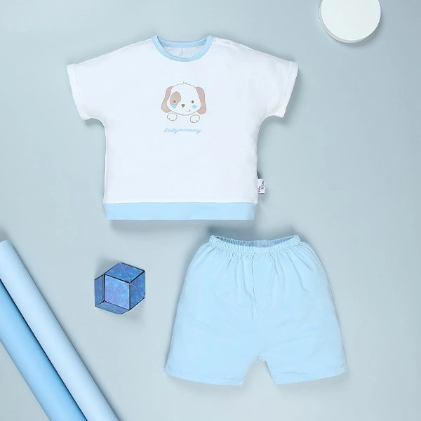 Bộ tay ngắn bé trai BabyMommy cài vai in gấu màu trắng - vàng 14