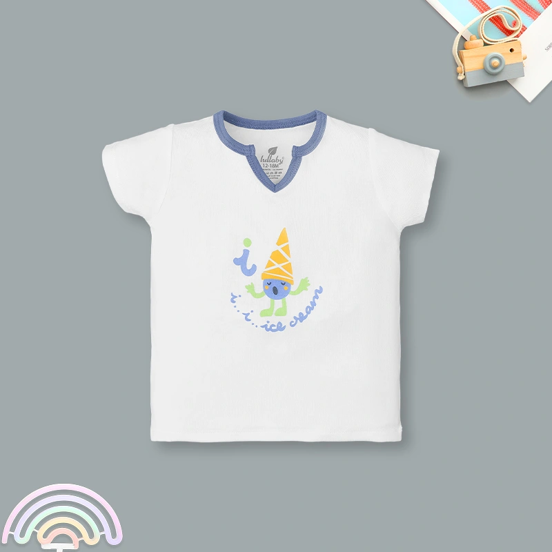 Bộ tay ngắn bé trai Lullaby NH312N màu trắng - xanh navy 2
