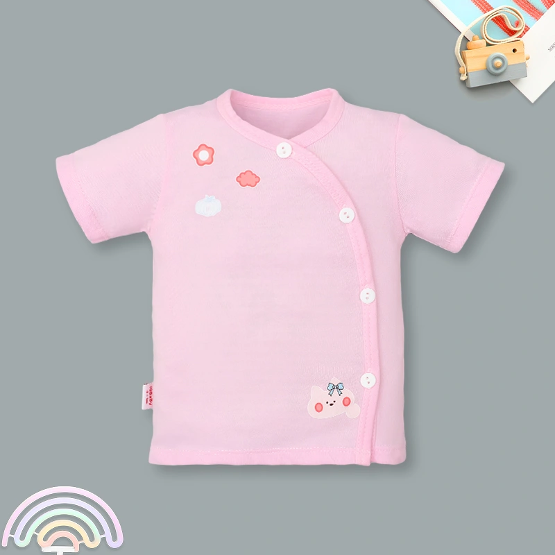 Bộ tay ngắn cài chéo in hình thú IQ Baby màu hồng 2