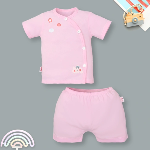 Bộ tay ngắn cài chéo in hình thú IQ Baby màu hồng 1