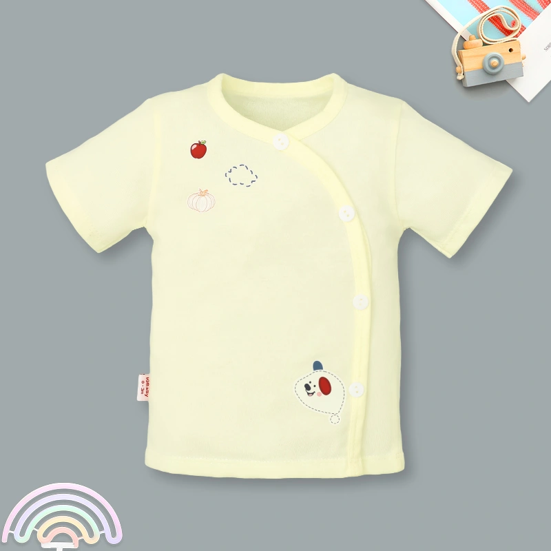 Bộ tay ngắn cài chéo in hình thú IQ Baby màu vàng 2