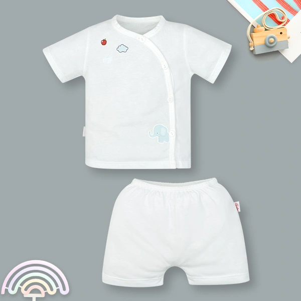 Bộ tay ngắn cài chéo in hình voi IQ Baby màu trắng 1