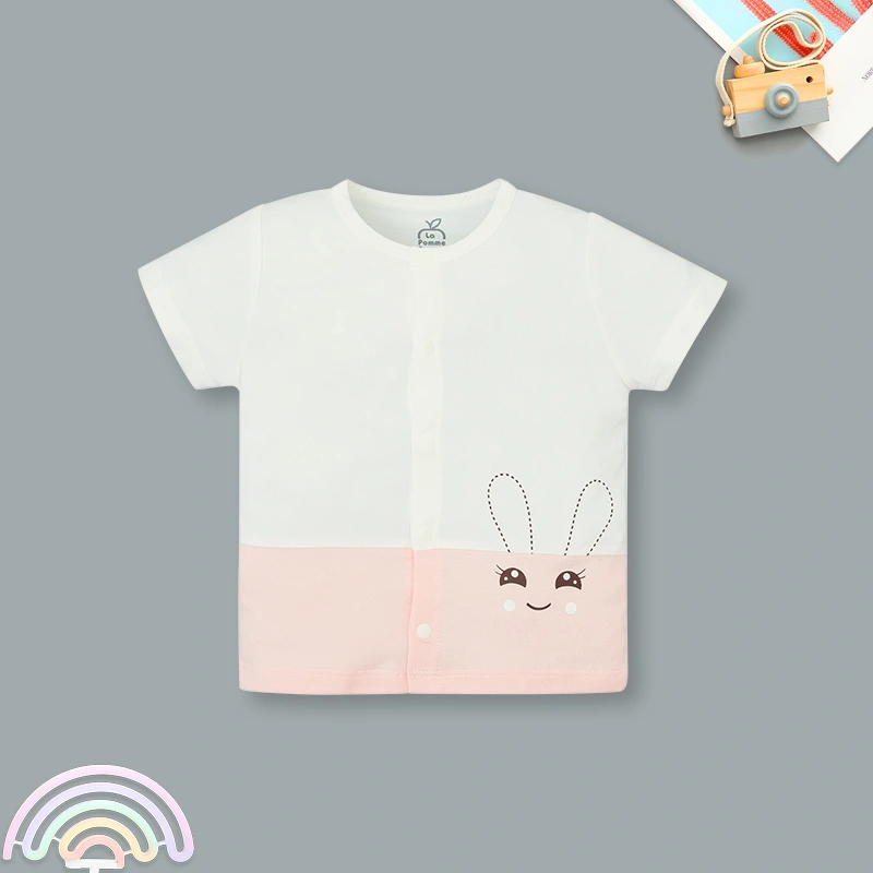 Bộ tay ngắn cài giữa bạn nhỏ dễ thương La Pomme màu ghi - trắng 19