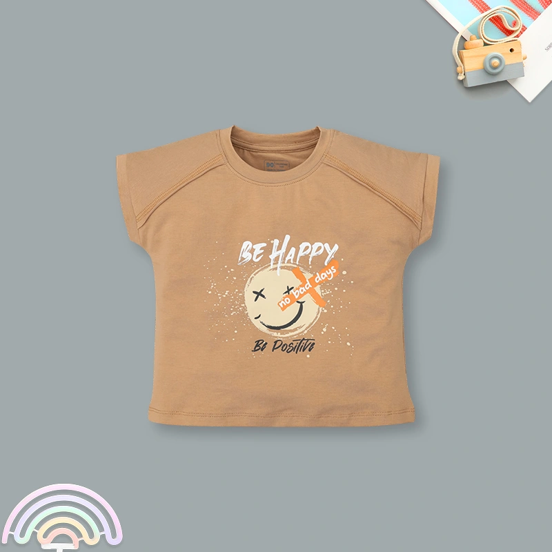 Bộ tay ngắn bé gái in hình mặt cười Ualarogo UR3862 màu nâu 2
