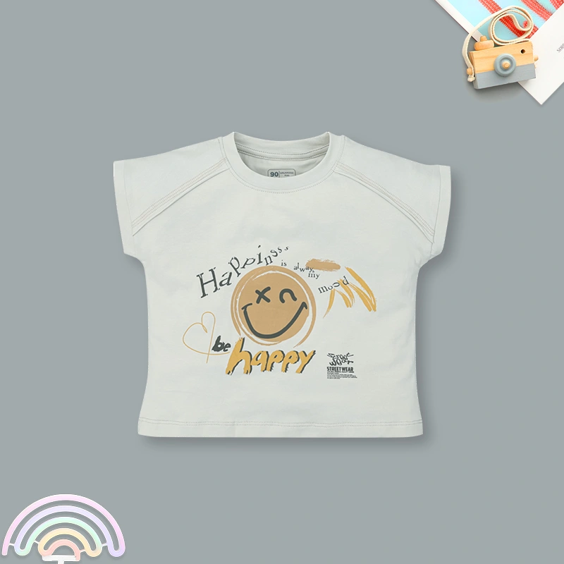 Bộ tay ngắn bé gái in hình mặt cười Ualarogo UR3862 màu xám 3