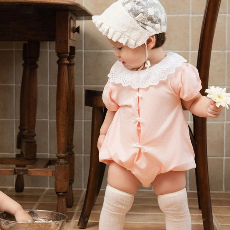 Bodysuit cài giữa La Pomme cổ cách điệu công chúa đáng yêu màu hồng 3