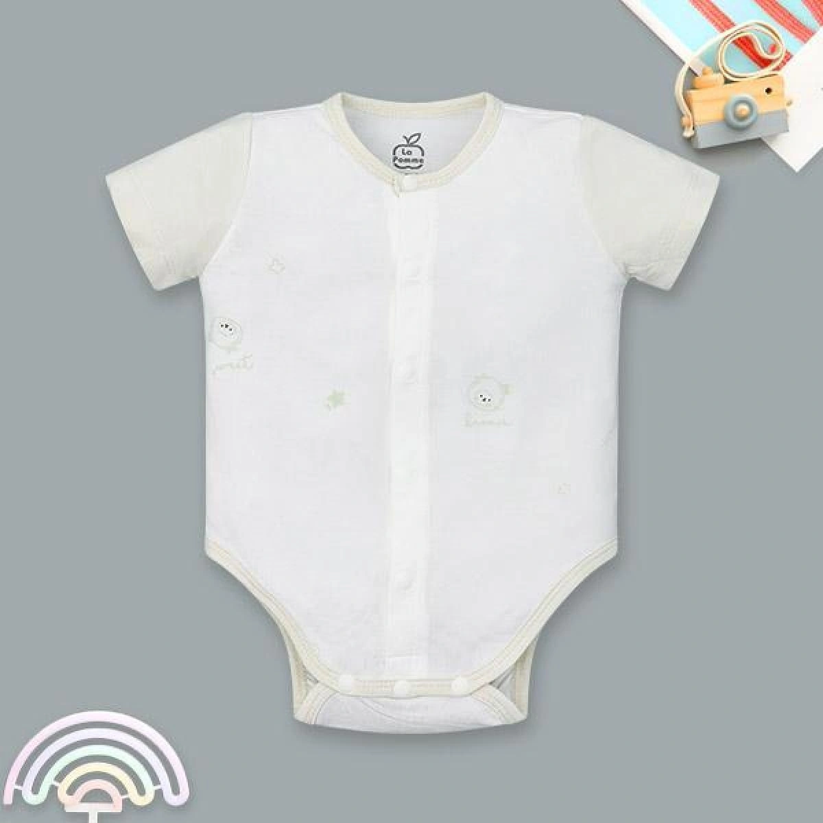 Bodysuit cài giữa La Pomme họa tiết nhí cách điệu màu hồng 10