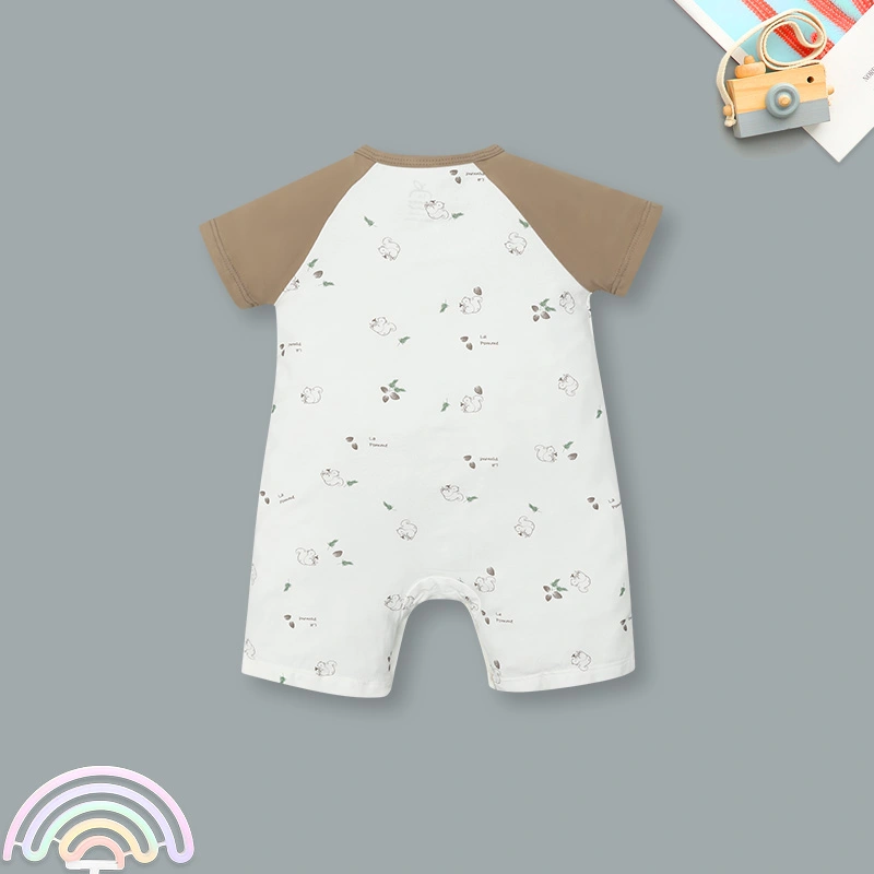 Bodysuit cài giữa La Pomme phối tay raglan họa tiết sóc nhí màu trắng - nâu 2