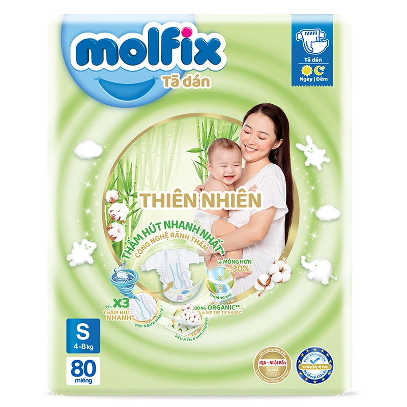 Combo 2 tã dán Molfix thiên nhiên size S 80 miếng/bịch (4 - 8 kg) 2