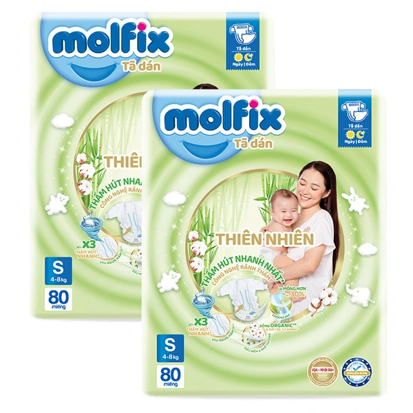 Combo 2 tã dán Molfix thiên nhiên size S 80 miếng/bịch (4 - 8 kg) 1