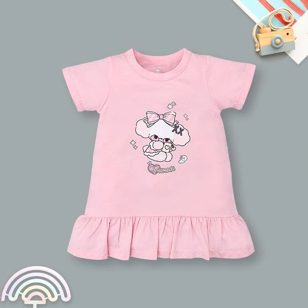 Đầm bé gái Pony Kids đuôi cá in cún màu hồng 1