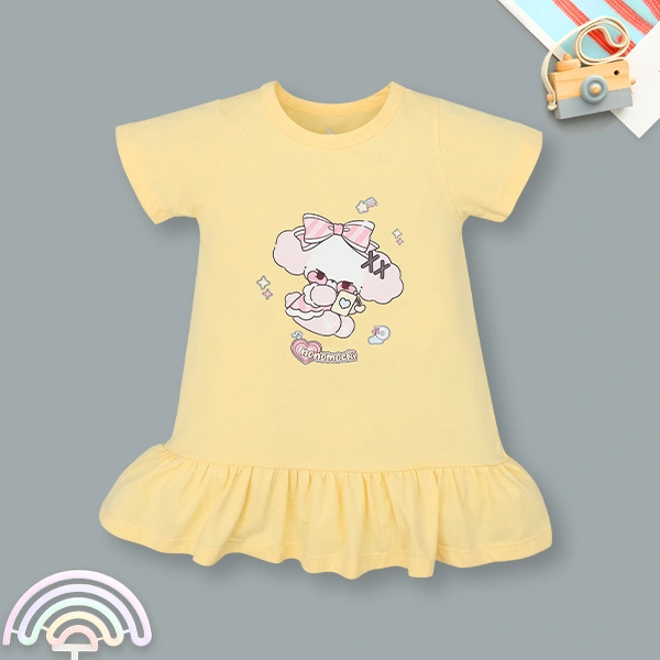 Đầm bé gái Pony Kids đuôi cá in cún màu vàng 1
