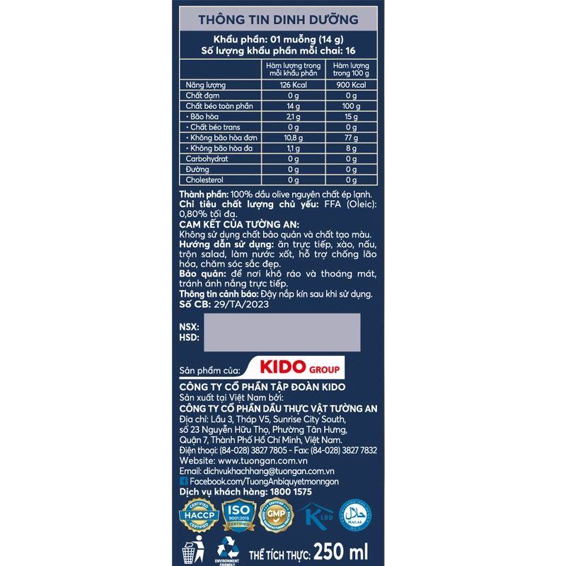 Dầu oliu Tường An Extra Virgin ăn dặm cho bé chai 250 ml (từ 6 tháng) - Giao bao bì ngẫu nhiên 4