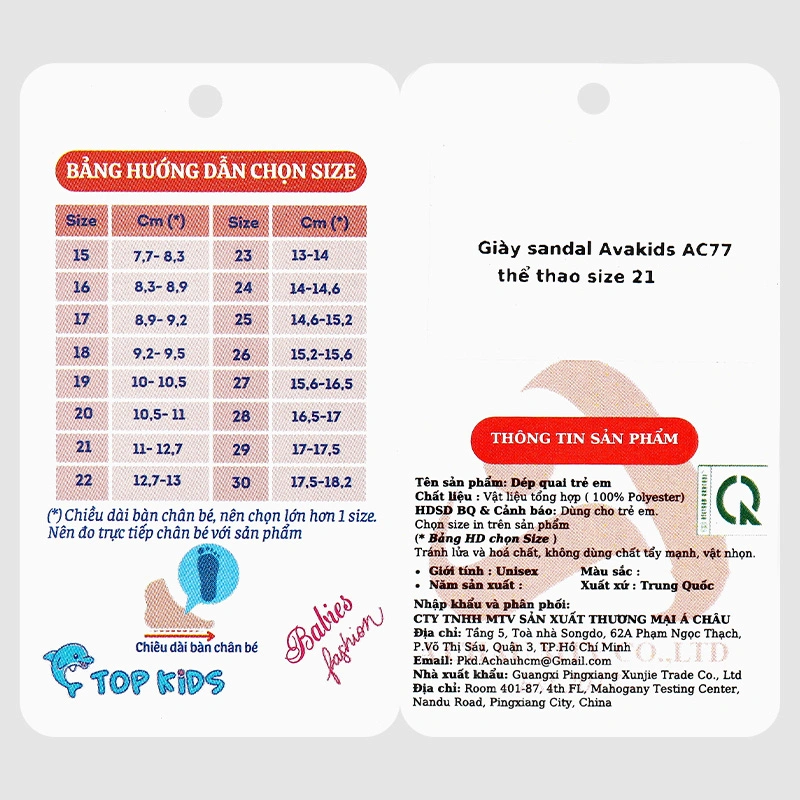 Giày sandal cho bé Á Châu Avakids AC77 màu xanh dương 19