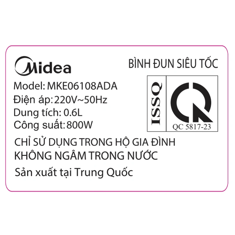 Bình đun siêu tốc Midea 0.6 lít MKE06108ADA 8