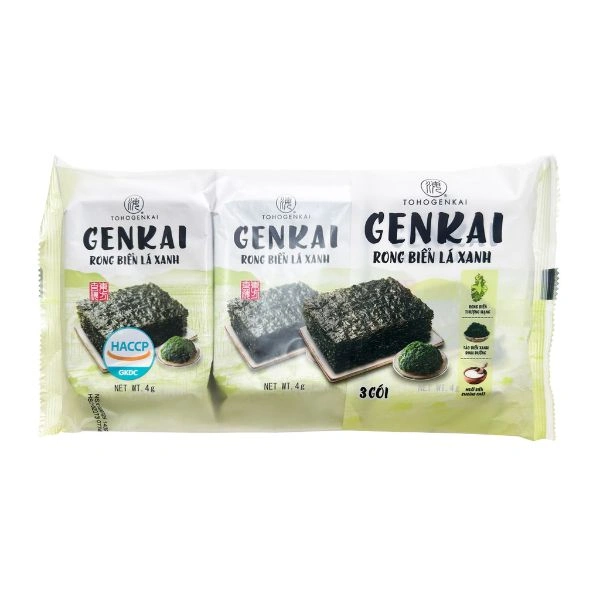 Lốc 3 gói snack rong biển vị lá xanh Genkai