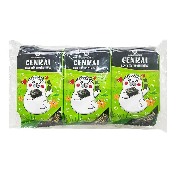 Lốc 3 gói rong biển ăn liền vị truyền thống không muối, ít dầu Genkai 12g