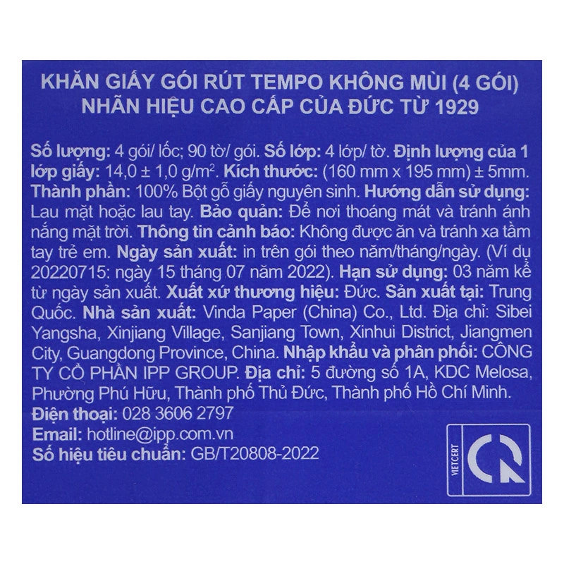 Lốc 4 gói khăn giấy rút Tempo không mùi 4 lớp 14