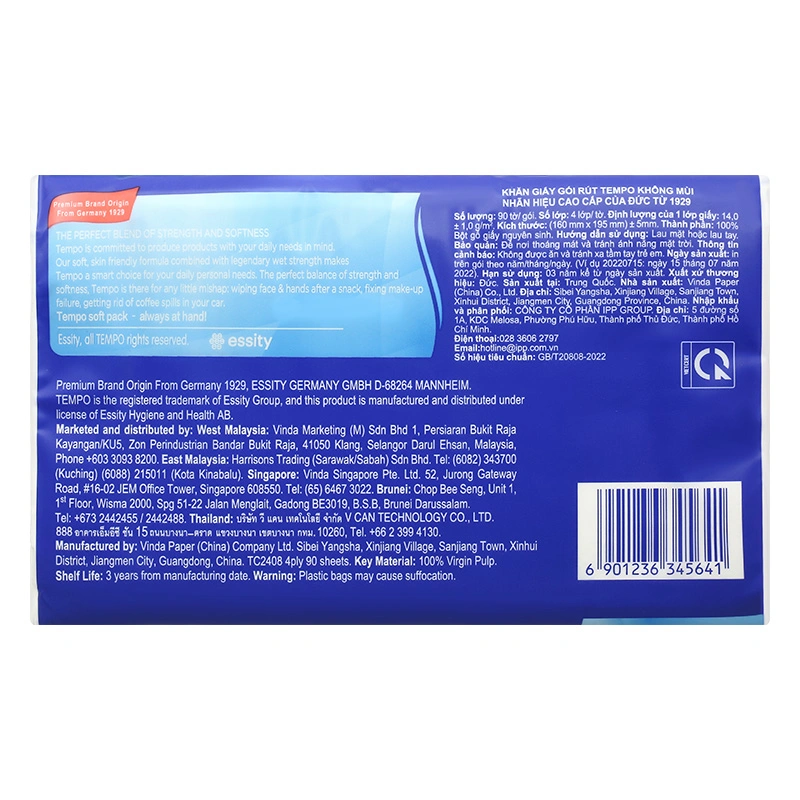 Lốc 4 gói khăn giấy rút Tempo không mùi 4 lớp 9