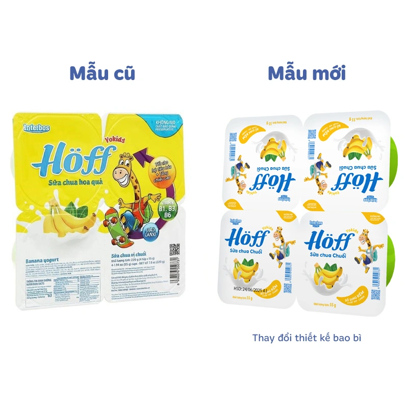 Lốc 4 hộp sữa chua trái cây Hoff vị chuối 55g (từ 6 tháng) - Giao bao bì ngẫu nhiên 2