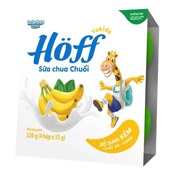 Lốc 4 hộp sữa chua trái cây Hoff vị chuối - Giao bao bì ngẫu nhiên