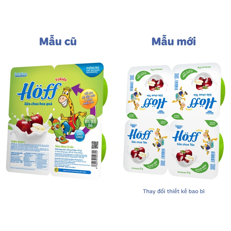 Lốc 4 hộp sữa chua trái cây Hoff vị táo 55g (từ 6 tháng) - Giao bao bì ngẫu nhiên 2