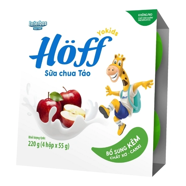 Lốc 4 hộp sữa chua trái cây Hoff vị táo - Giao bao bì ngẫu nhiên