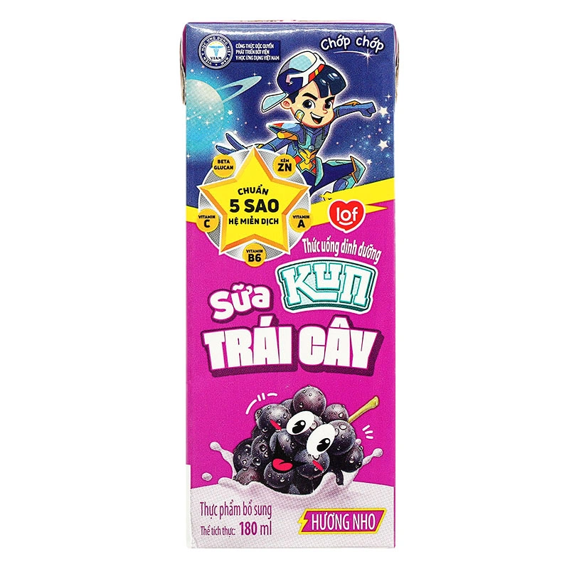 Lốc 4 hộp sữa trái cây LiF Kun hương nho 180 ml (từ 2 tuổi) 6