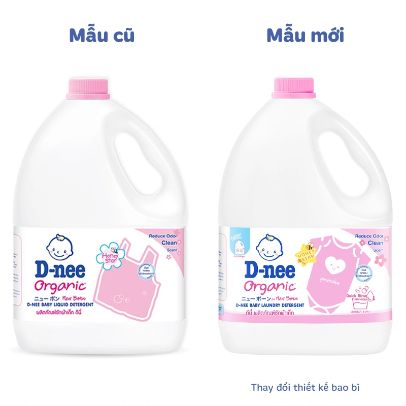 Nước giặt quần áo cho bé D-nee Hồng hương phấn can 3 lít - Giao bao bì ngẫu nhiên 2