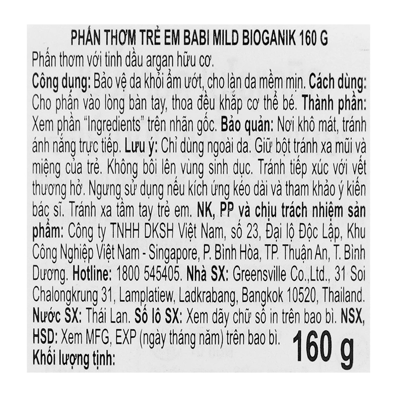 Phấn thơm dưỡng ẩm cho bé Babi Mild Bioganik 160g - Giao bao bì ngẫu nhiên 9