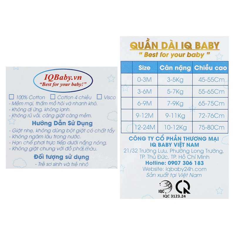 Quần dài in gấu IQ Baby màu trắng 6