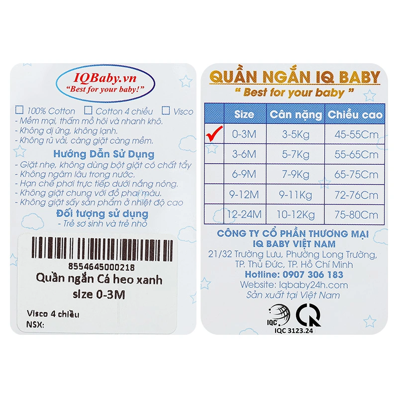 Quần ngắn in cá heo IQ Baby màu trắng 5