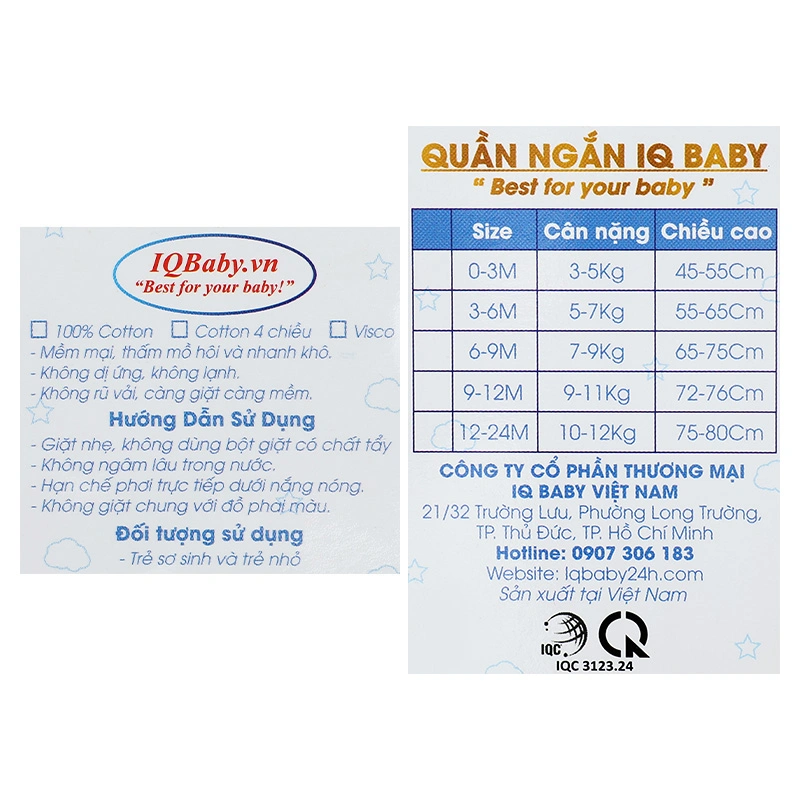 Quần ngắn in gấu IQ Baby màu trắng 5