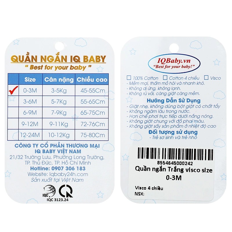 Quần ngắn IQ Baby màu trắng 5