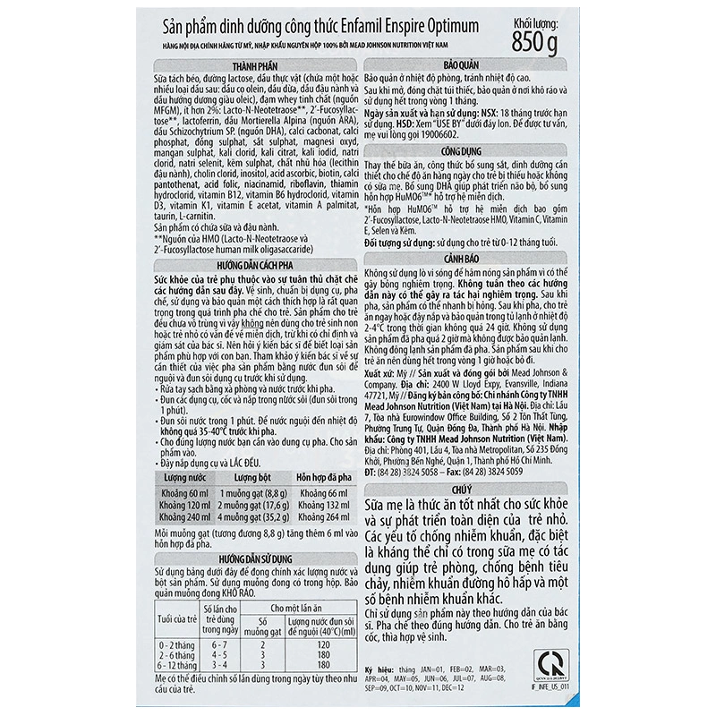 Sữa bột Enfamil Enspire Infant Formula 850g (0 - 12 tháng) - Mẫu mới 7