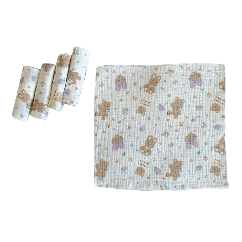 Set 5 cái khăn sữa muslin Bessla 2 lớp 27x27 cm - Gấu 5