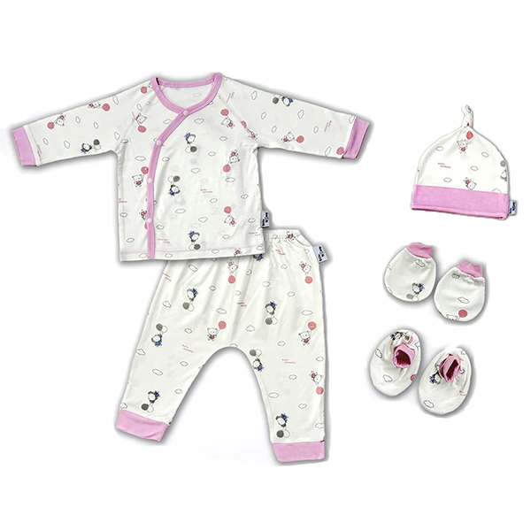 Set bộ tay dài unisex BabyMommy visco trắng - hồng
