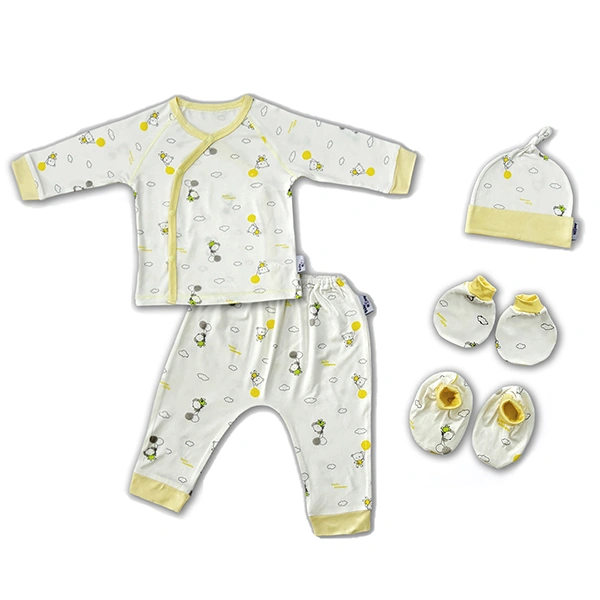 Set bộ tay dài unisex BabyMommy visco trắng - vàng