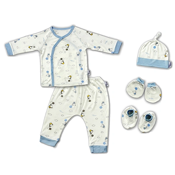 Set bộ tay dài unisex BabyMommy visco trắng - xanh dương