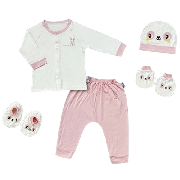 Set bộ tay dài unisex BabyMommy sợi tre trắng - hồng