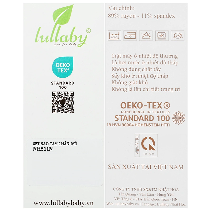 Set nón, bao tay bao chân in hình đa sắc Lullaby NH511N màu trắng (0 - 3 tháng) 13