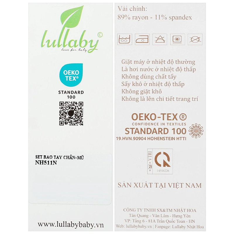 Set nón, bao tay bao chân in hình đa sắc Lullaby NH511N màu trắng (0 - 3 tháng) 26