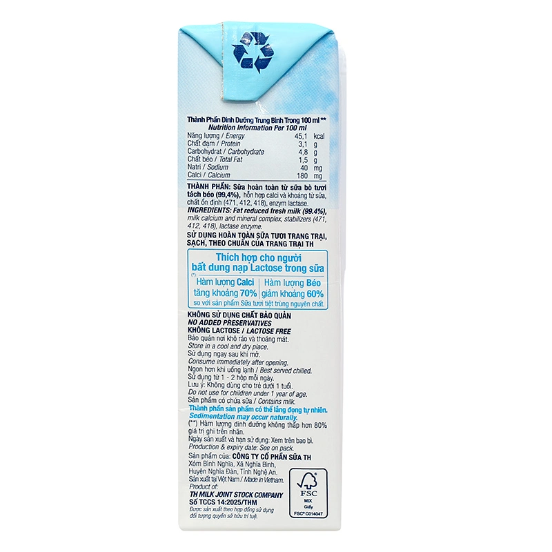 Lốc 4 hộp sữa tươi tiệt trùng TH true MILK Hilo không đường 180 ml (từ 1 tuổi) 9