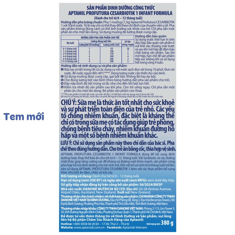 Sữa bột Aptamil Profutura Cesarbiotik số 1 800g (0 – 12 tháng) - Giao bao bì ngẫu nhiên 10