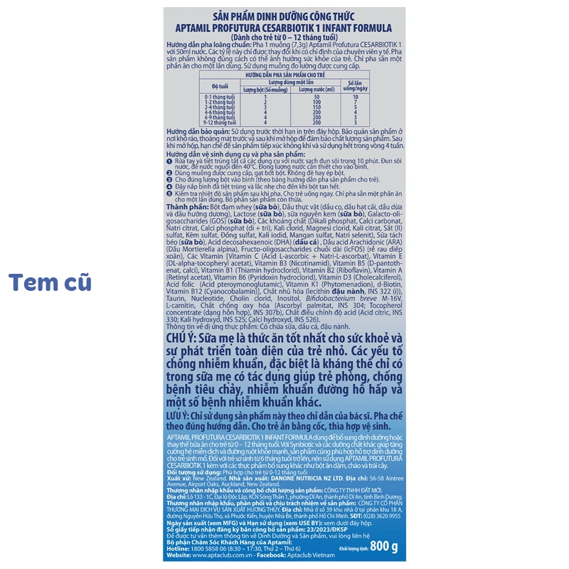 Sữa bột Aptamil Profutura Cesarbiotik số 1 800g (0 – 12 tháng) - Giao bao bì ngẫu nhiên 6