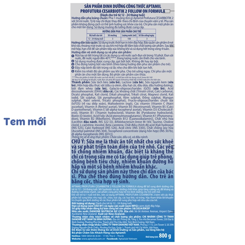 Sữa bột Aptamil Profutura Cesarbiotik số 2 800g (1 - 2 tuổi) - Giao bao bì ngẫu nhiên 5