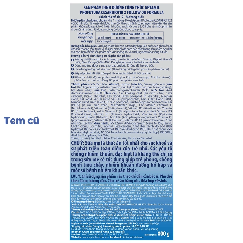 Sữa bột Aptamil Profutura Cesarbiotik số 2 800g (1 - 2 tuổi) - Giao bao bì ngẫu nhiên 6