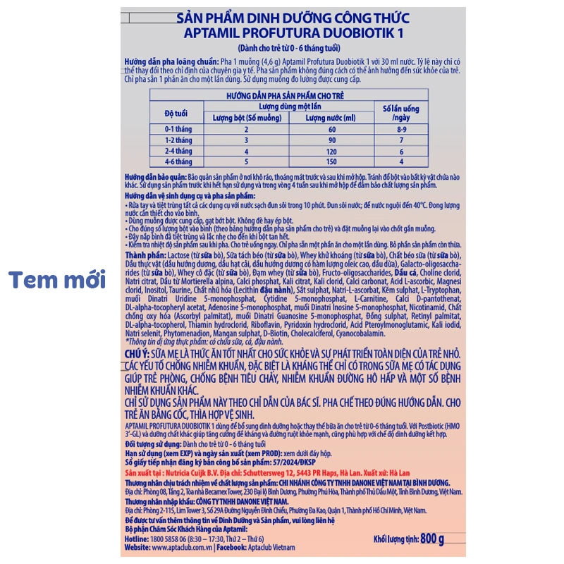 Sữa bột Aptamil Profutura Duobiotik số 1 800g (0 - 6 tháng) - Giao bao bì ngẫu nhiên 6