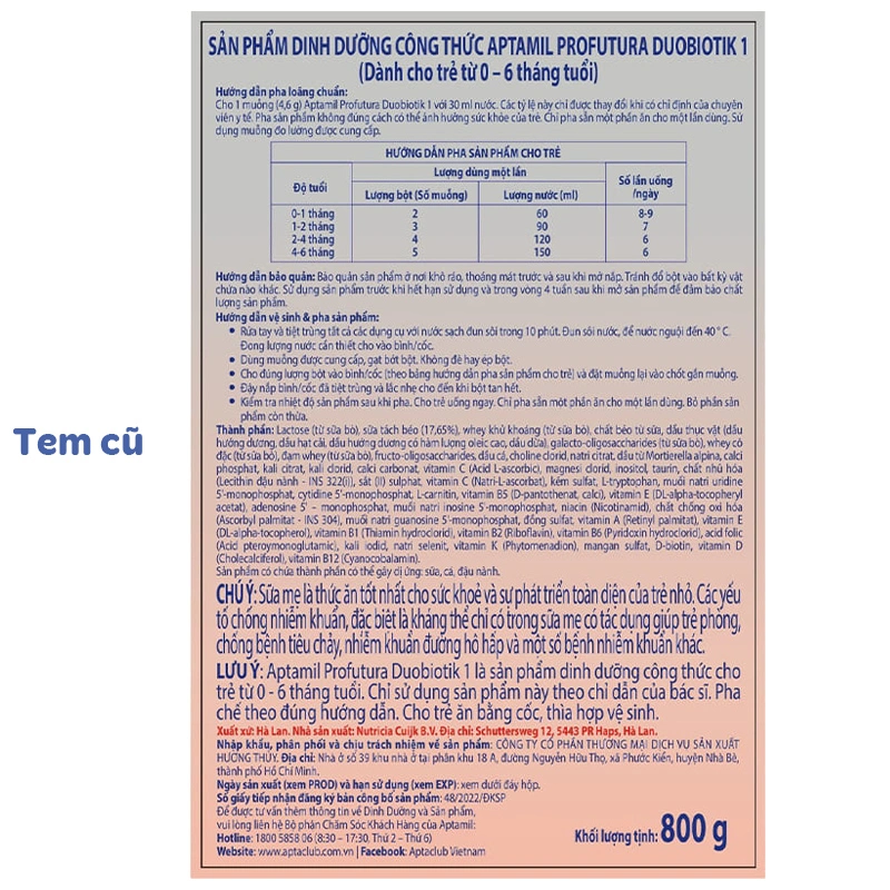 Sữa bột Aptamil Profutura Duobiotik số 1 800g (0 - 6 tháng) - Giao bao bì ngẫu nhiên 7